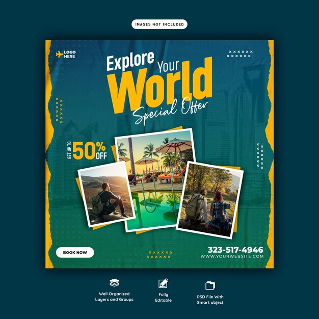 Travel and tourism Instagram post or social media post template