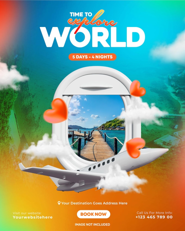 Free PSD travel and tourism social media template with photo frame