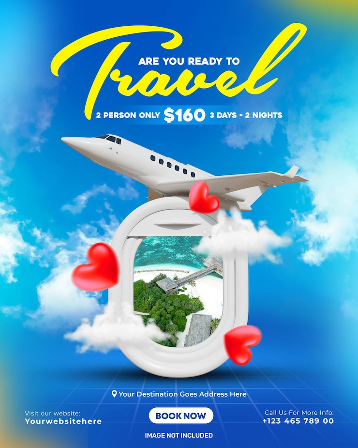 Free PSD travel and tourism social media template with photo frame