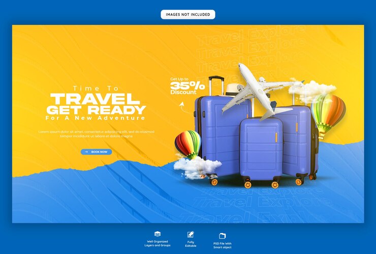 Free PSD travel and tourism web banner or background template