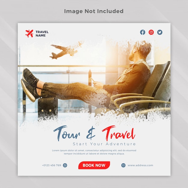 Travel tours instagram post square banner template