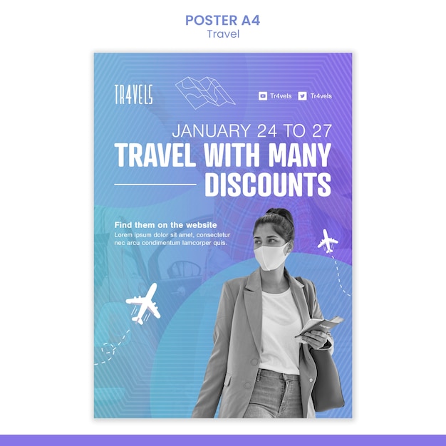 Free PSD travel with discounts poster template