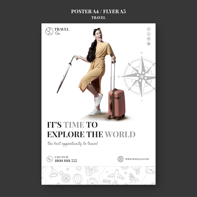 PSD gratuito viaggia per il mondo poster incolore