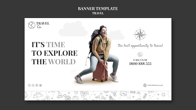 Travel the world  horizontal banner template