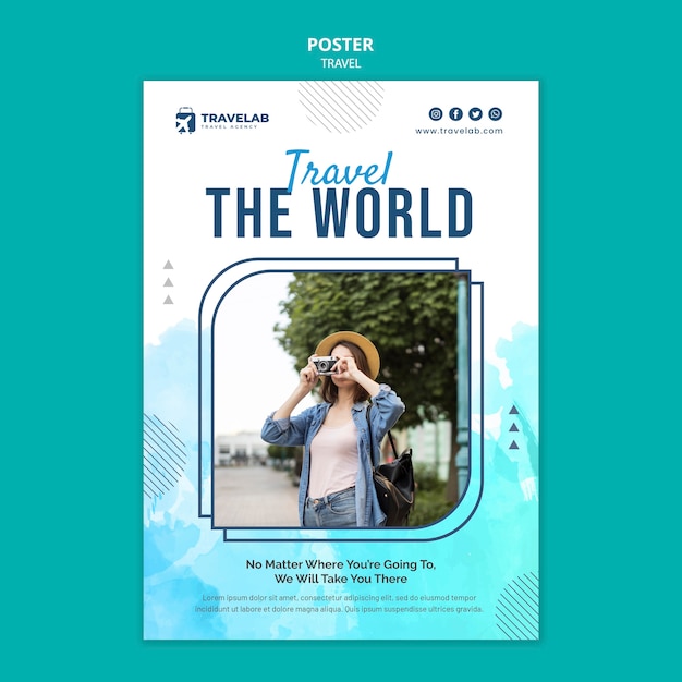Travel the world poster template Premium Psd