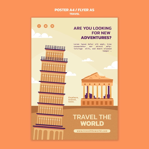 Free PSD travel the world vertical poster template