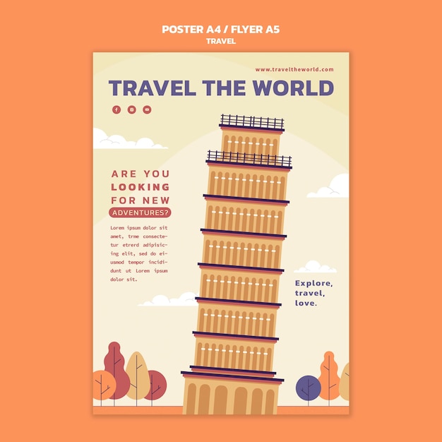 Viaggia nel modello di poster verticale del mondo