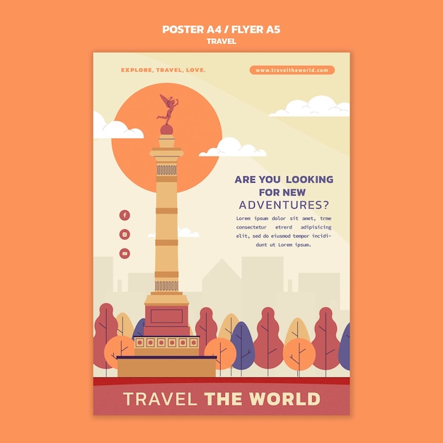 Free PSD travel the world vertical poster template