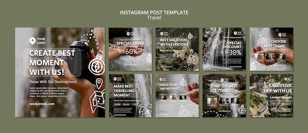 PSD gratuito modello di post di instagram di avventura in viaggio