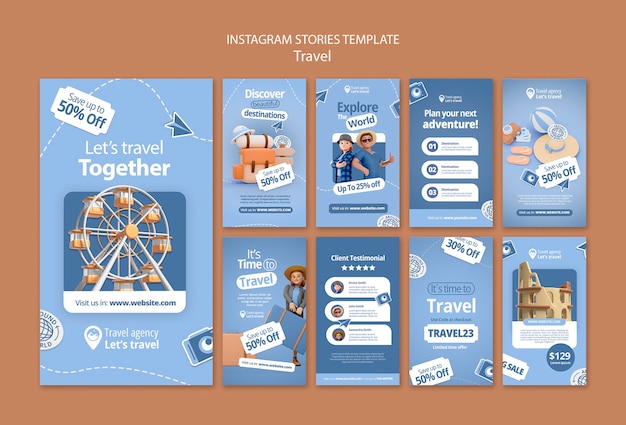 PSD gratuito storie di instagram di avventure in viaggio