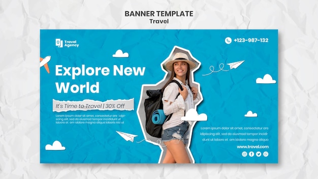 Free PSD traveling banner template with photo