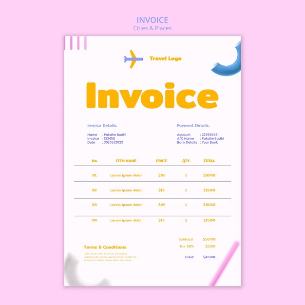 Traveling concept invoice template