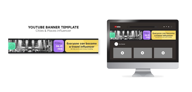 PSD gratuito modello di banner youtube concetto di viaggio