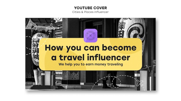 Modello di copertina di youtube del concetto di viaggio