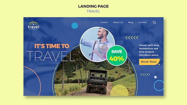 Free PSD traveling landing page with photo