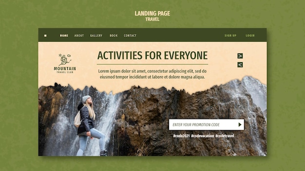 Free PSD traveling landing page with photo