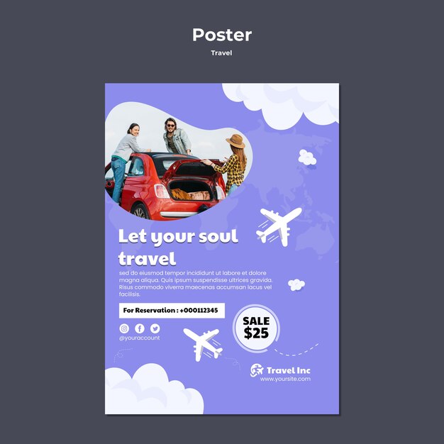 traveling poster with planes and clouds