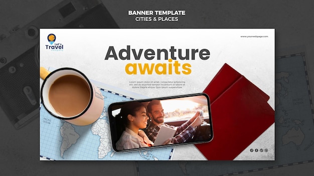Free PSD traveling time horizontal banner template