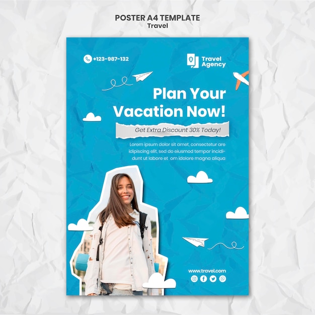 PSD gratuito modello di poster verticale da viaggio con foto