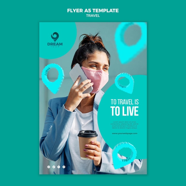 Free PSD traveling with mask a5 flyer template