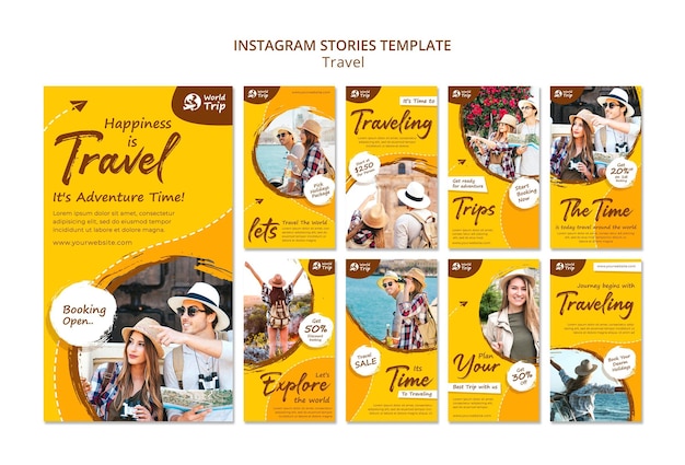 PSD gratuito set di storie di instagram in viaggio