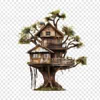 Бесплатный PSD Дом на дереве, изолированный на прозрачном фоне