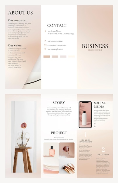 Tri-fold business brochure template in feminine style design – Free PSD Download