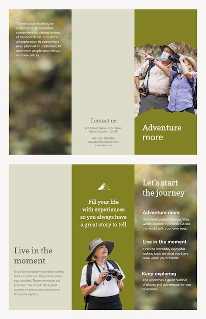 Tri-fold travel brochure PSD template with aesthetic vacation photo – Free PSD download