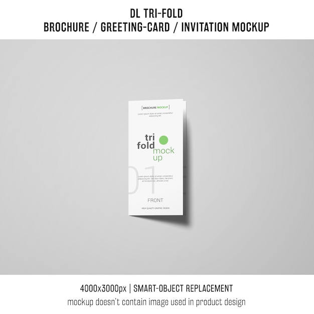 Trifold brochure or invitation mockup on grey background