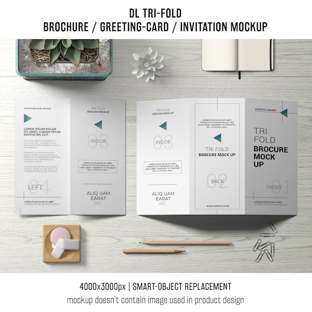 trifold brochure or invitation mockup still life concept