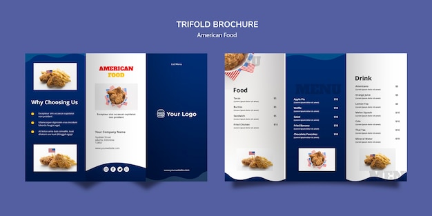 Free PSD trifold brochure template for american food restaurant