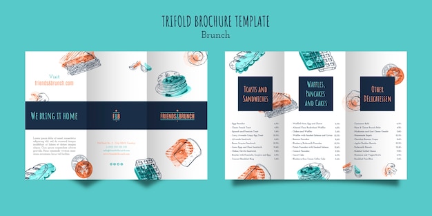 PSD gratuito modello di brochure a tre ante per ristorante brunch