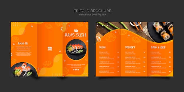 Free PSD trifold brochure template for sushi restaurant