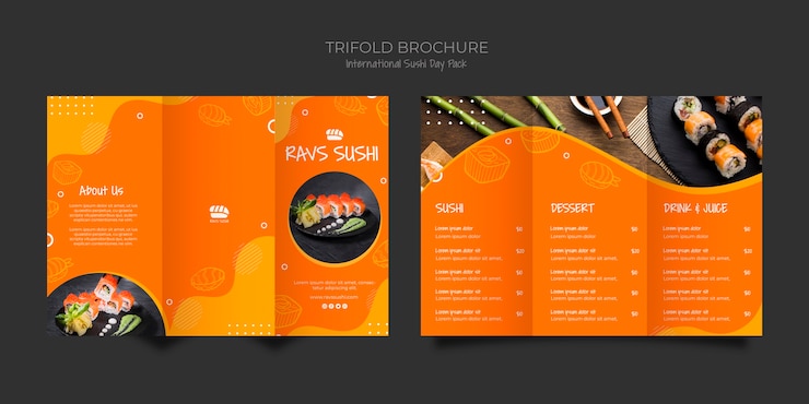 Бесплатный PSD шаблон брошюры trifold для суши-ресторана
