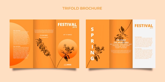 Free PSD trifold brochure template with spring festival concept