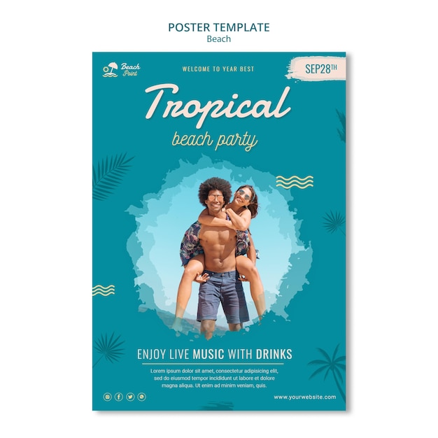 Бесплатный PSD Шаблон плаката тропической пляжной вечеринки