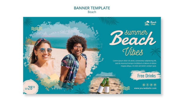 PSD gratuito modello di banner di vibrazioni da spiaggia tropicale tropical