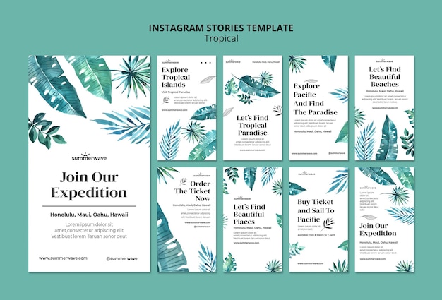 PSD gratuito modello di storie instagram stile design tropicale