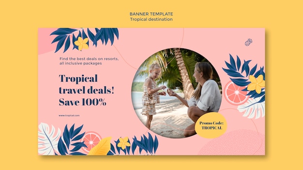 PSD gratuito design del modello di banner di destinazione tropicale