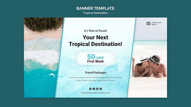 PSD gratuito design del modello di banner di destinazione tropicale