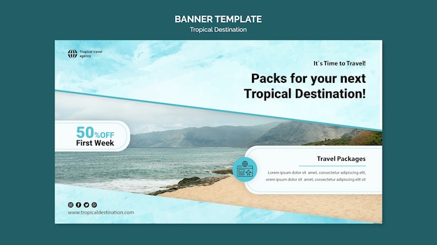 PSD gratuito design del modello di banner di destinazione tropicale