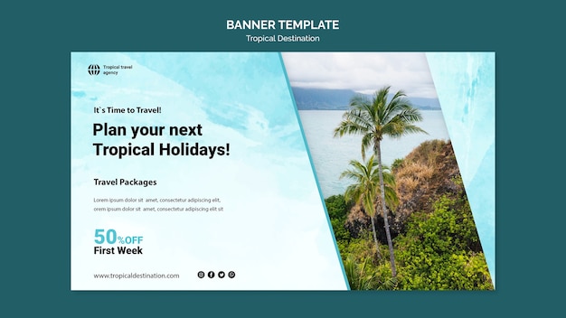 Design del modello di banner di destinazione tropicale