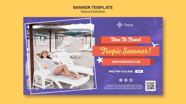 PSD gratuito modello di banner di destinazione tropicale