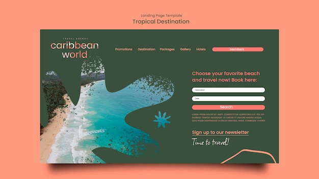 Tropical destination landing page design template