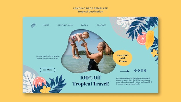 PSD gratuito design del modello di pagina di destinazione di destinazione tropicale