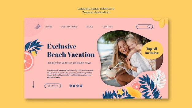 Tropical destination landing page template design