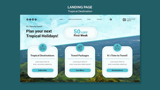 Tropical destination landing page template design