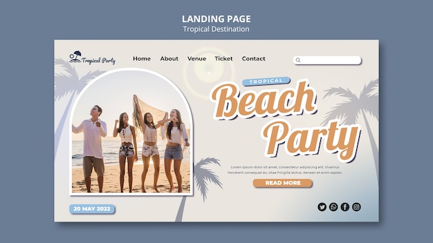 Free PSD tropical destination landing page template with palm trees