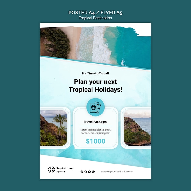 Free PSD tropical destination poster template design