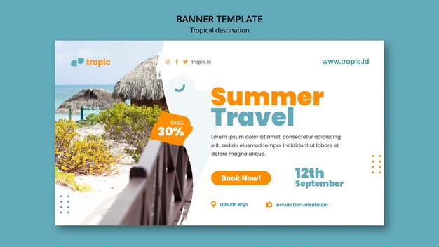 Tropical destination travel horizontal banner template template